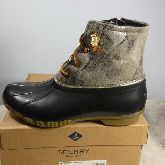 Sperry Women's Saltwater Leather Metallic Gold Snow Boot, Olive Camo, 7.5 - Picture 5 of 11